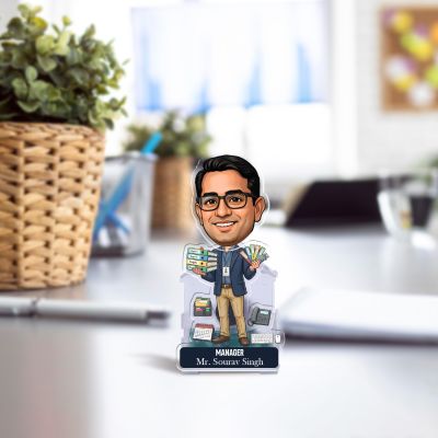 Personalized Office Manager Bobblehead Caricature Table Decor for Office Managers, Team Leads & Corporate Professionals  Gifts for Manager  Battery Powered Moving Head Feature